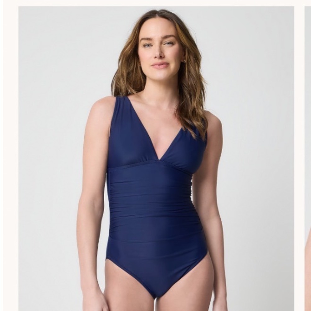 J CREW Ruched plunge one-piece swimsuit XS blue NWT